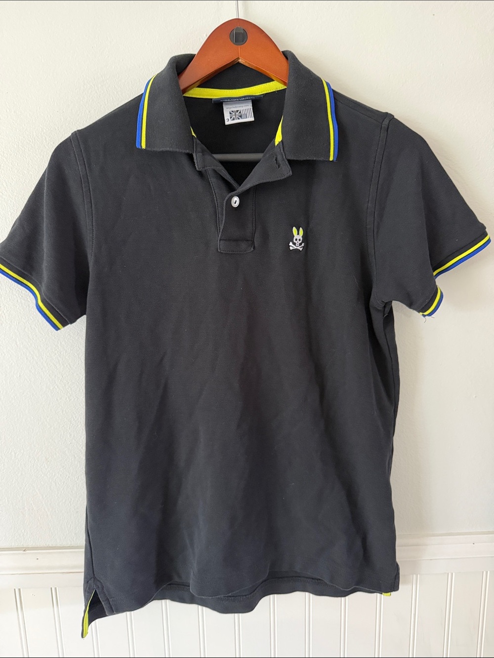 Psycho Bunny Black Polo with Yellow & Blue Trim